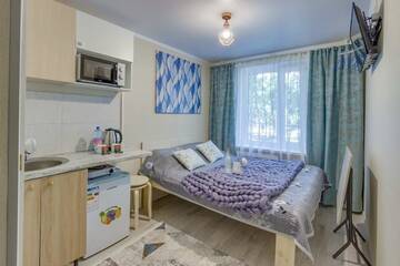 Фото номера Двухместный номер с 1 кроватью Апарт-отели YourHouse микрорайон 1, дом 76 - экономичнее квартиры, уютнее гостиницы г. Алматы 14