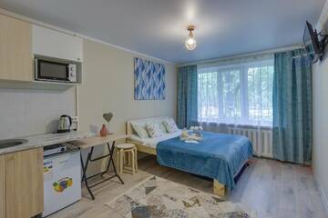Фото номера Двухместный номер с 1 кроватью Апарт-отели YourHouse микрорайон 1, дом 76 - экономичнее квартиры, уютнее гостиницы г. Алматы 7